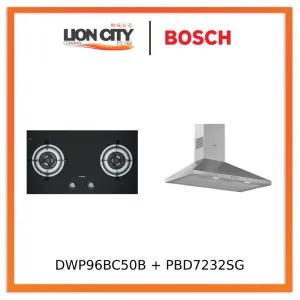 Bosch DWP96BC50B Series 2 Wall-mounted cooker hood 90 cm   PBD7232SG Gas hob 78 cm Tempered glass, Black