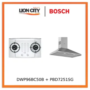 Bosch DWP96BC50B Series 2 Wall-mounted cooker hood 90 cm   PBD7251SG Series 2 Gas hob Stainless steel
