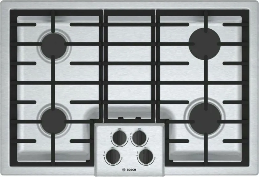 Bosch NGM5056UC 500 Series, 30" Gas Cooktop, 4 Burners, Stainless Steel