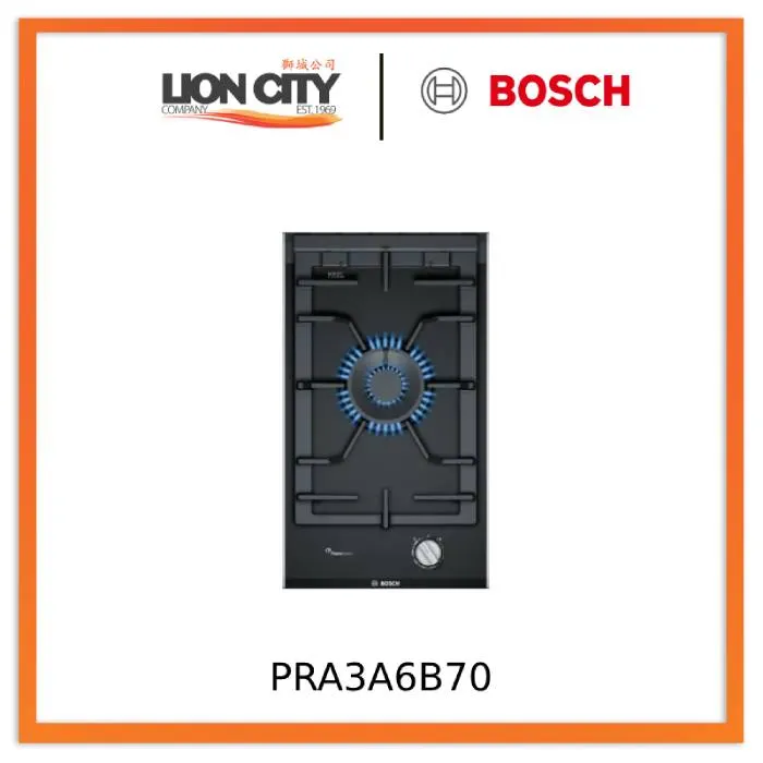 Bosch PRA3A6B70 Series 8 Domino gas hob 30 cm Glass ceramic, Black