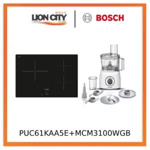 Bosch PUC61KAA5E Series 2 Induction hob 60 cm Black, Surface mount without frame   MCM3100WGB Food processor MultiTalent 3700 W White