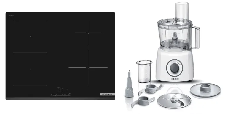 Bosch PWP63KBB6E Series 4 Induction hob 60 cm Black, surface mount without frame   MCM3100WGB Food processor MultiTalent 3700 W White