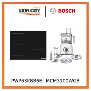 Bosch PWP63KBB6E Series 4 Induction hob 60 cm Black, surface mount without frame   MCM3100WGB Food processor MultiTalent 3700 W White