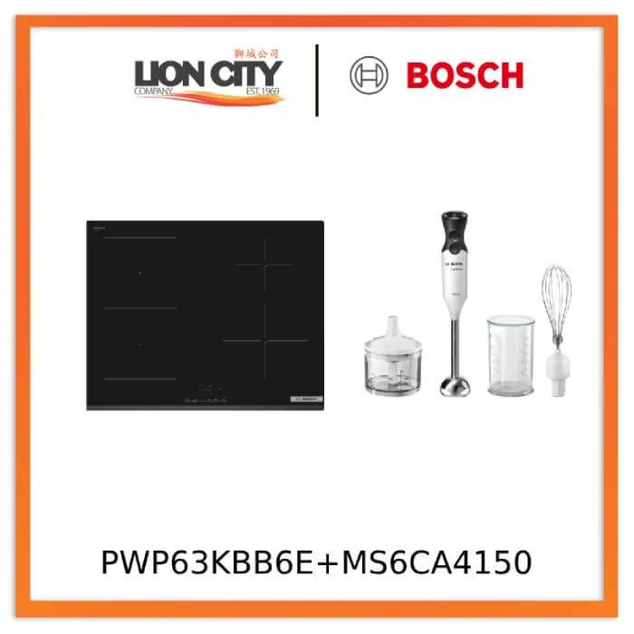 Bosch PWP63KBB6E Series 4 Induction hob 60 cm Black, surface mount without frame   MS6CA4150 Hand blender ErgoMixx 800 W White, anthracite