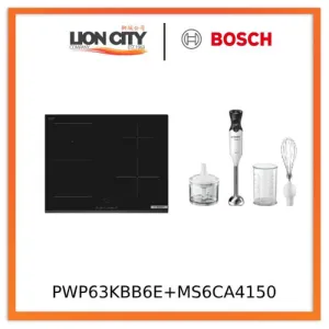 Bosch PWP63KBB6E Series 4 Induction hob 60 cm Black, surface mount without frame   MS6CA4150 Hand blender ErgoMixx 800 W White, anthracite
