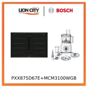 Bosch PXX875D67E Series 8 Induction hob with integrated ventilation system 80 cm surface mount with frame   MCM3100WGB Food processor MultiTalent 3700 W White