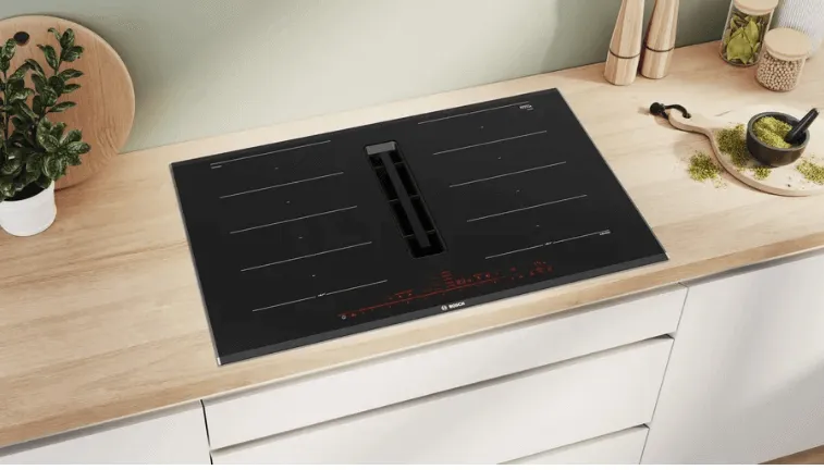Bosch PXX875D67E Series 8 Induction hob with integrated ventilation system 80 cm surface mount with frame   MS6CA4150 Hand blender ErgoMixx 800 W White, anthracite