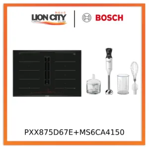 Bosch PXX875D67E Series 8 Induction hob with integrated ventilation system 80 cm surface mount with frame   MS6CA4150 Hand blender ErgoMixx 800 W White, anthracite