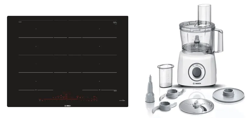 Bosch PXY821DX6E Series 8 Induction hob 80 cm Black   MCM3100WGB Food processor MultiTalent 3700 W White