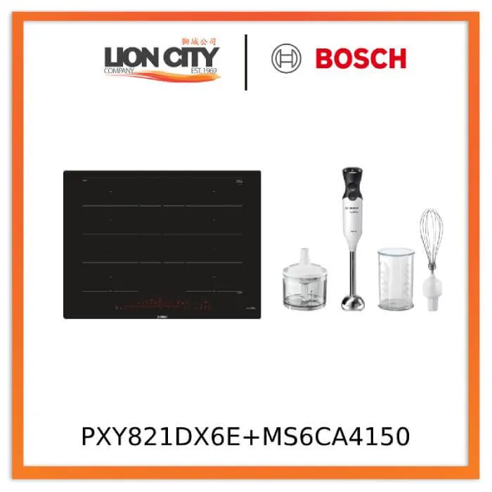 Bosch PXY821DX6E Series 8 Induction hob 80 cm Black   MS6CA4150 Hand blender ErgoMixx 800 W White, anthracite