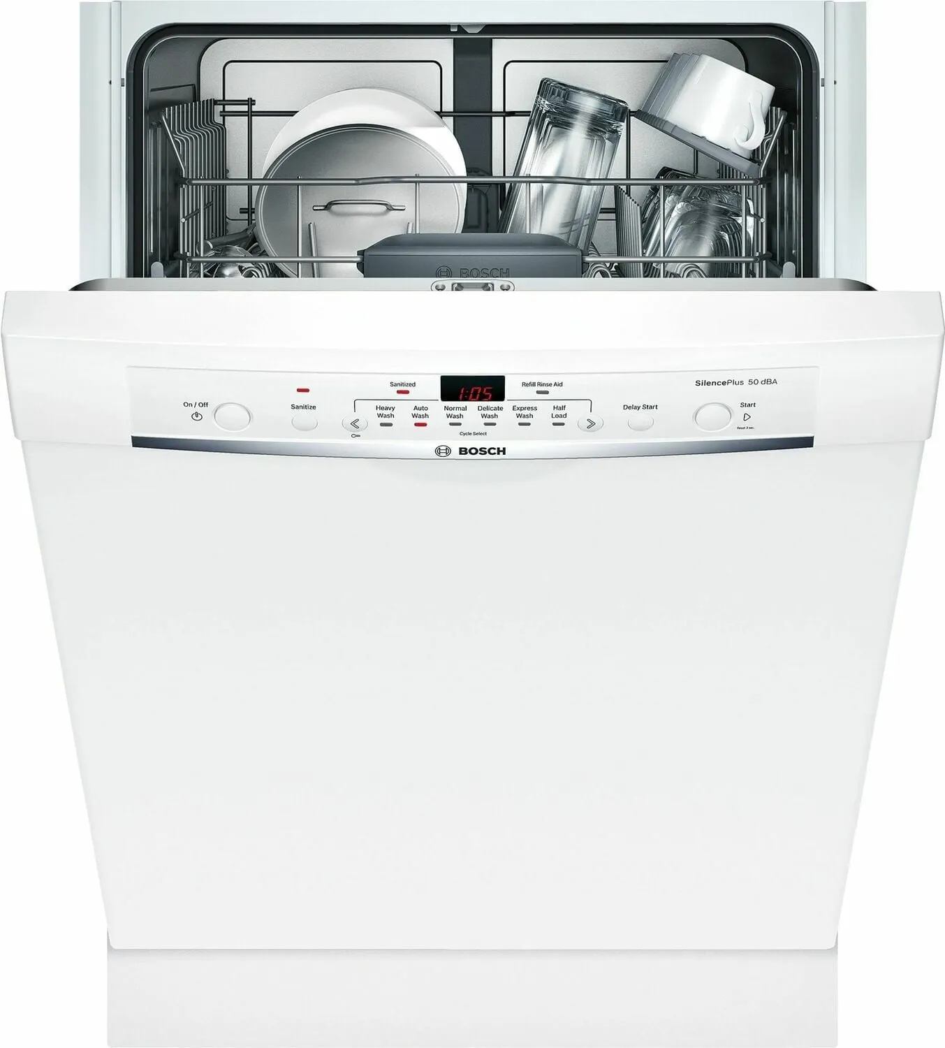 Bosch SHE3AR72UC Ascenta Recessed Hndl, 6/2 Cycles, 50 Dba, Adj Rack - Wh