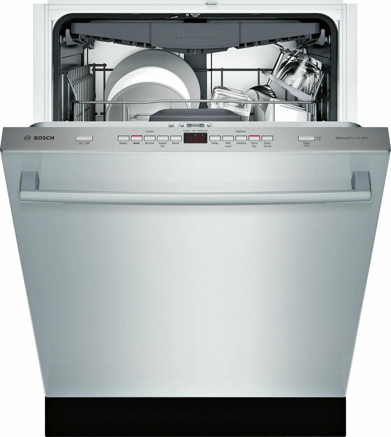 Bosch SHX863WD5N 300 Dlx Bar Hndl, 5/5 Cycles, 44 Dba, 3Rd Rck, Infolight - Ss