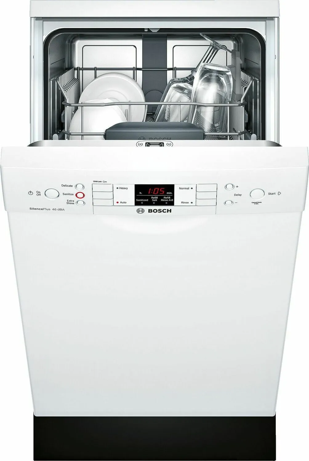Bosch SPE53U52UC Ada 18" 300 Series Recessed Hndl, 4/4 Cycles, 46 Dba, Rckmatic, 9 Pl Stgs - Wh