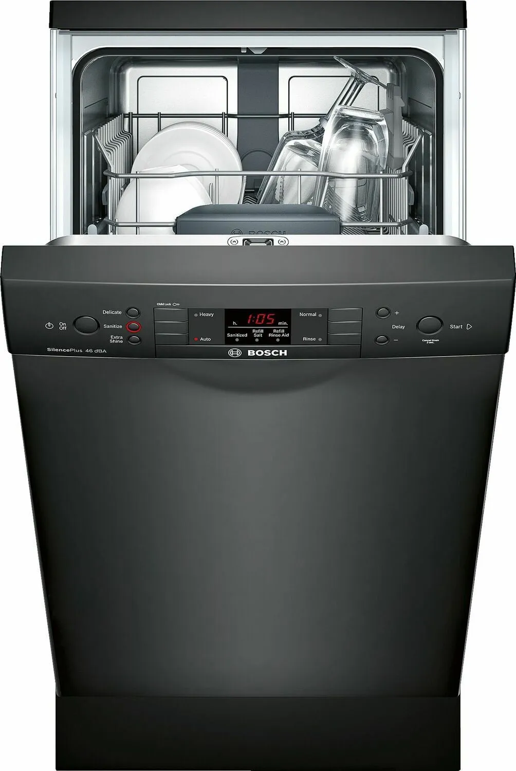 Bosch SPE53U56UC Ada 18" 300 Series Recessed Hndl, 4/4 Cycles, 46 Dba, Rckmatic, 9 Pl Stgs - Bl