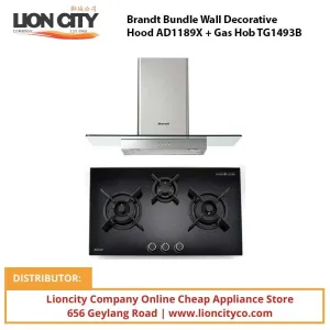 Brandt Bundle Wall Decorative Hood AD1189X   Gas Hob TG1493B