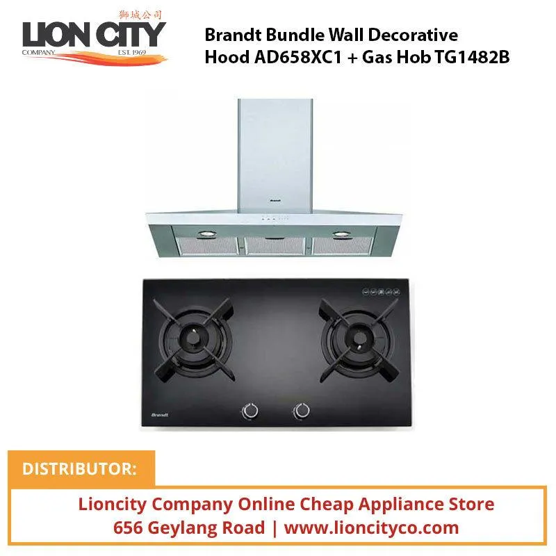 Brandt Bundle Wall Decorative Hood AD658XC1   Gas Hob TG1482B