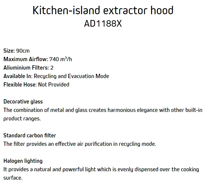 Brandt KITCHEN-ISLAND EXTRACTOR HOOD AD1188X