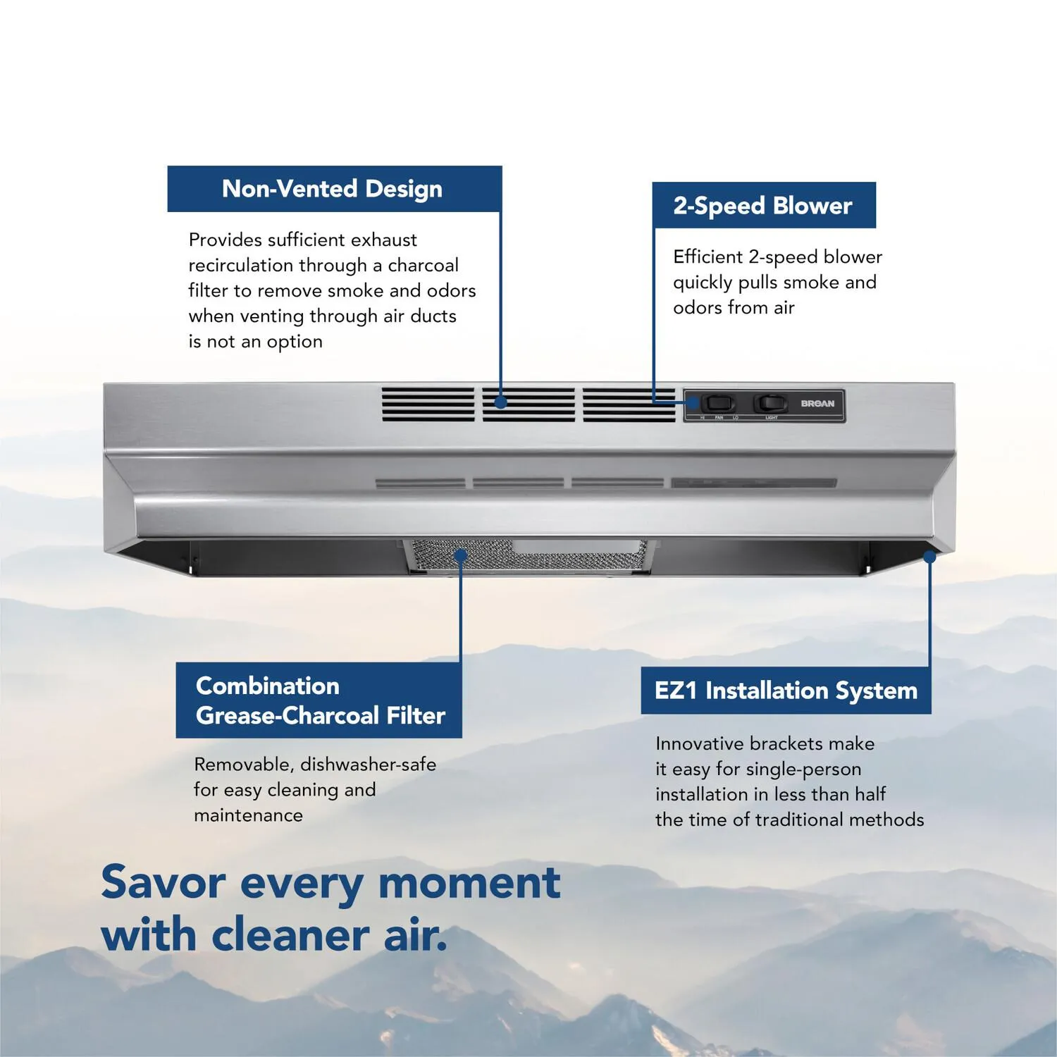 Broan BUEZ130SF Broan 30-Inch Ductless Under-Cabinet Range Hood W/ Easy Install System, Stainless Finish