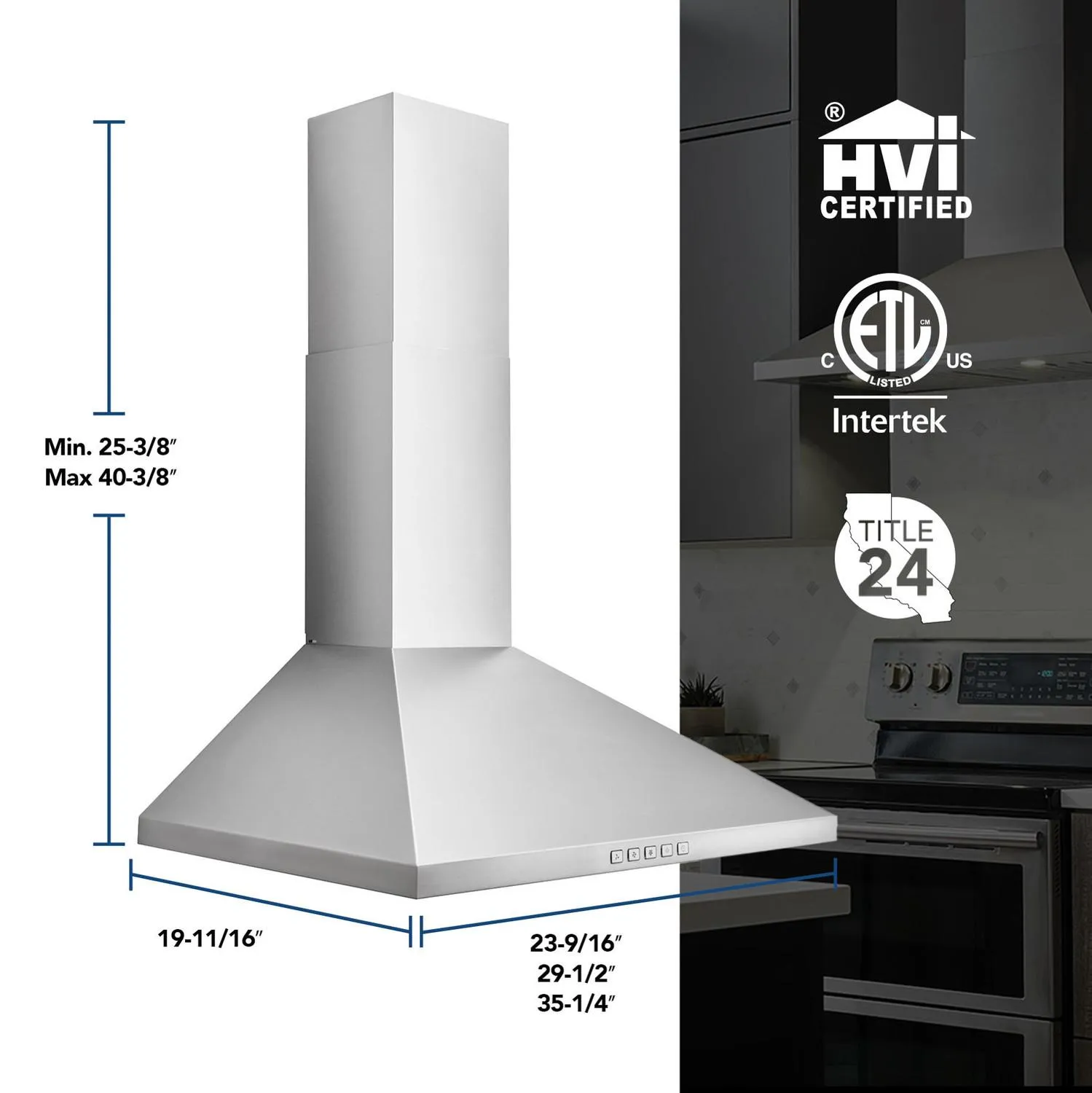 Broan BWP1304SS Broan 30-Inch Convertible Wall-Mount Pyramidal Chimney Range Hood, 450 Max Cfm, Stainless Steel