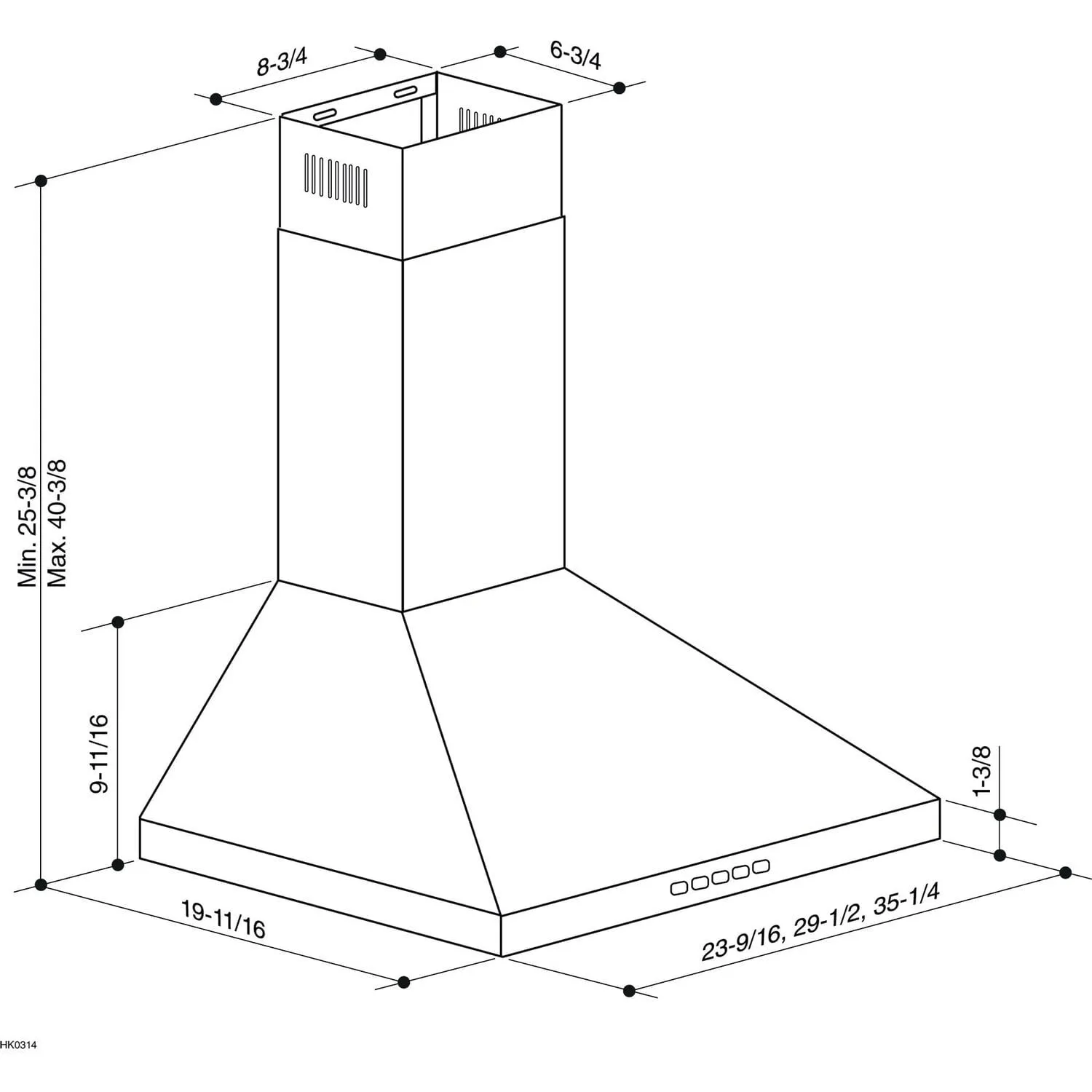 Broan BWP2304SS Broan 30-Inch Convertible Wall-Mount Pyramidal Chimney Range Hood, 450 Max Cfm, Stainless Steel
