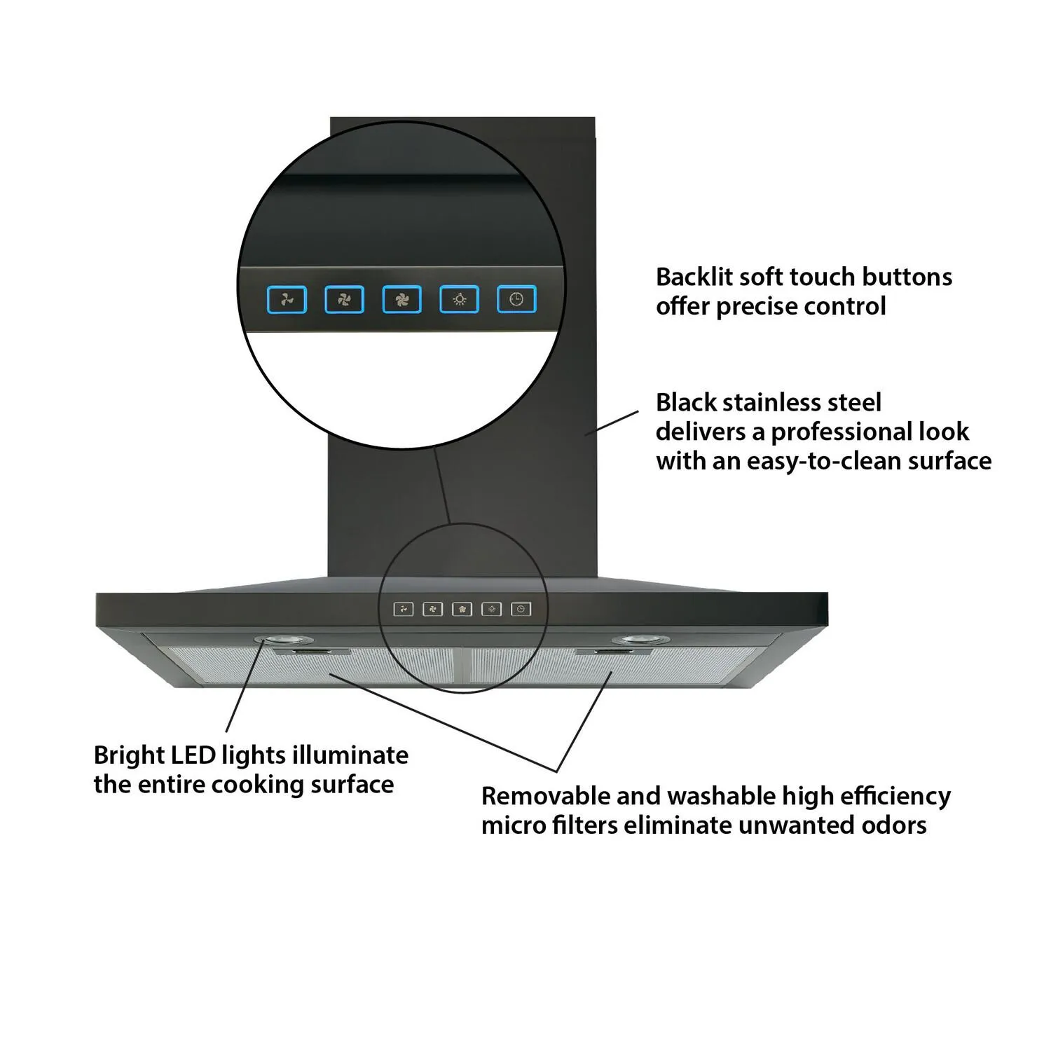 Broan BWS1304BLS Broan 30-Inch Convertible Wall-Mount Low Profile Pyramidal Chimney Range Hood, 450 Max Cfm, Black Stainless Steel