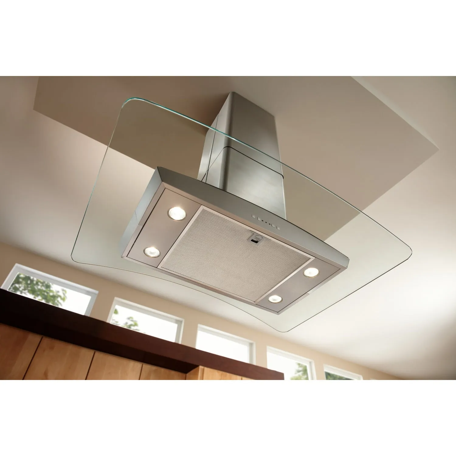 Broan EI5936SS Broan 35-3/8-Inch X 25-5/8-Inch Convertible Curved Glass Canopy Island Range Hood, 500 Cfm, Stainle