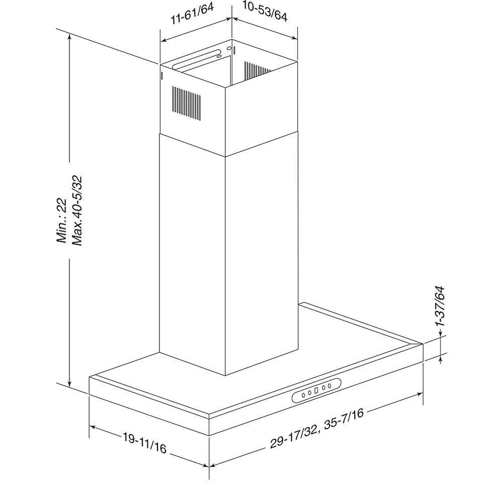 Broan EWT1366SS 36" Stainless 640 Max Blower Cfm T-Style Chimney Range Hood