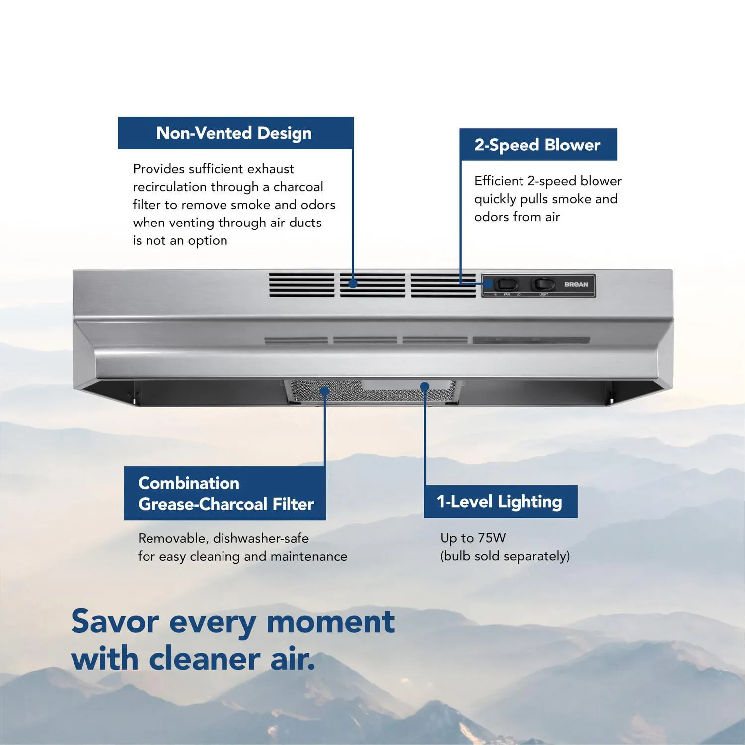 Broan F4036SF Broan 36-Inch Convertible Under-Cabinet Range Hood, 230 Max Blower Cfm, Stainless Finish