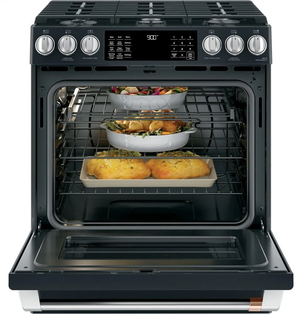 Cafe C2S900P3MD1 Caf 30" Slide-In Front Control Dual-Fuel Convection Range With Warming Drawer
