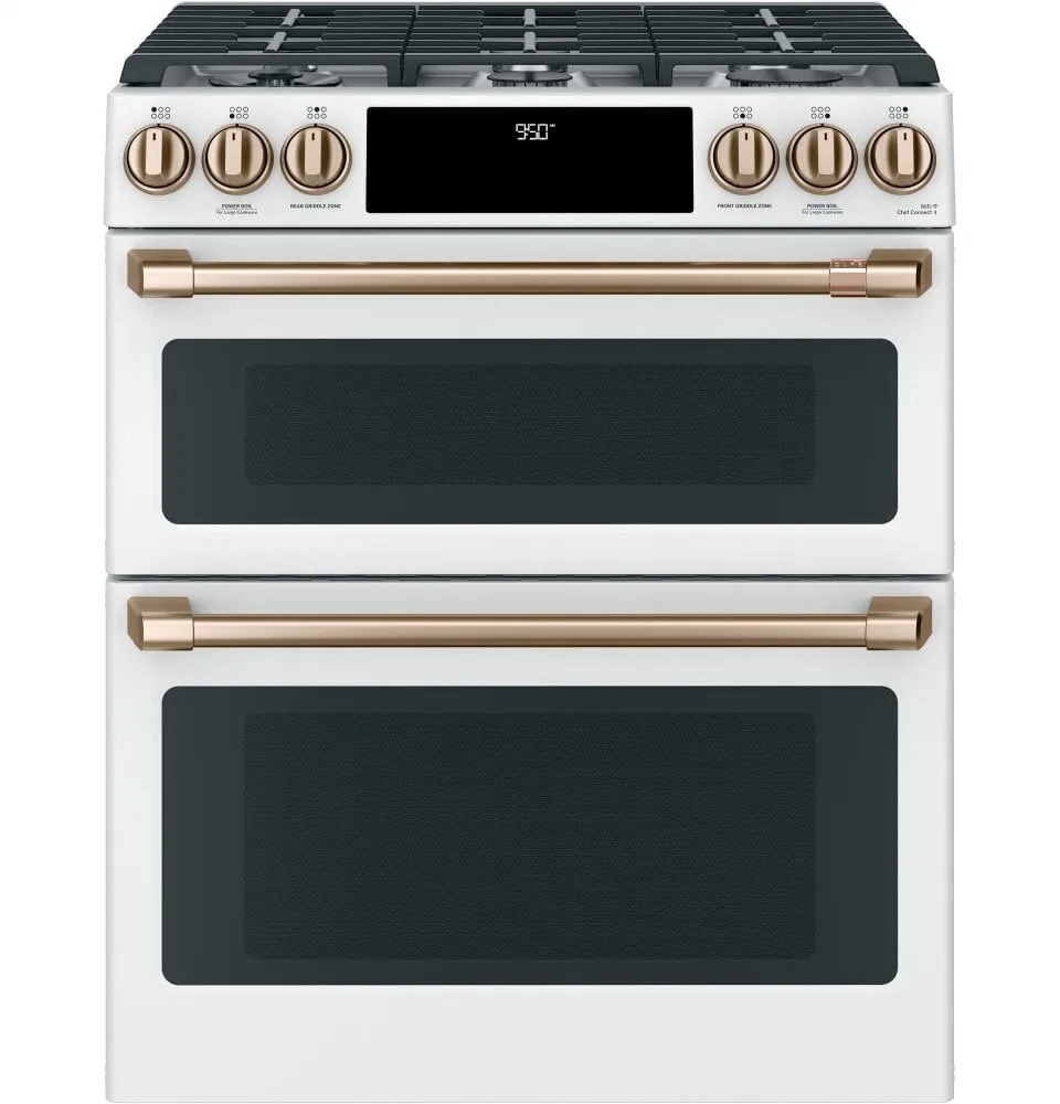 Cafe C2S950P4MW2 Caf 30" Smart Slide-In, Front-Control, Dual-Fuel, Double-Oven Range With Convection