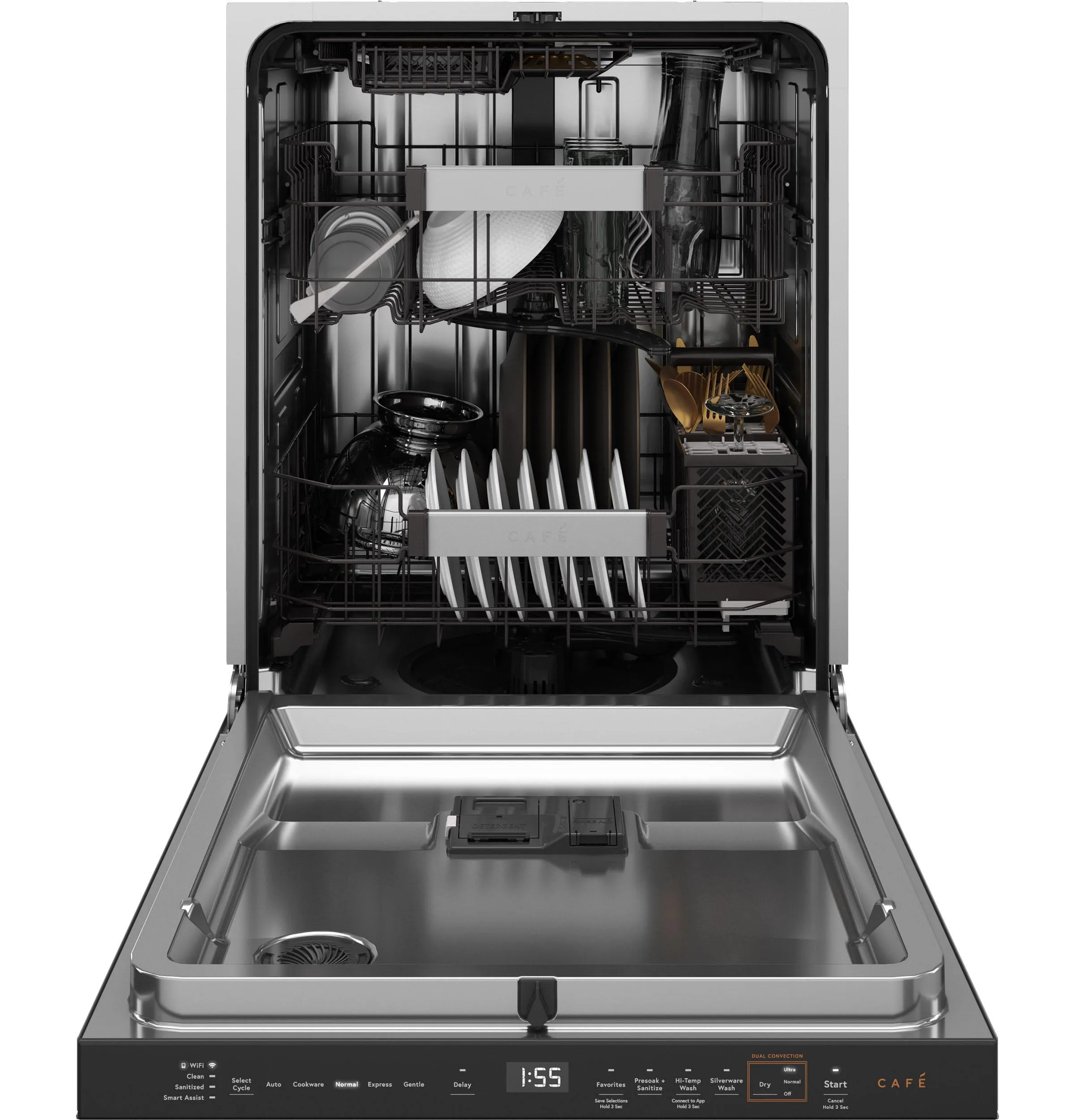 Cafe CDP888M5VS5 Caf&#8482; Customfit Energy Star Stainless Interior Smart Dishwasher With Ultra Wash Top Rack And Dual Convection Ultra Dry, Led Lights, 39 Dba In Platinum Glass
