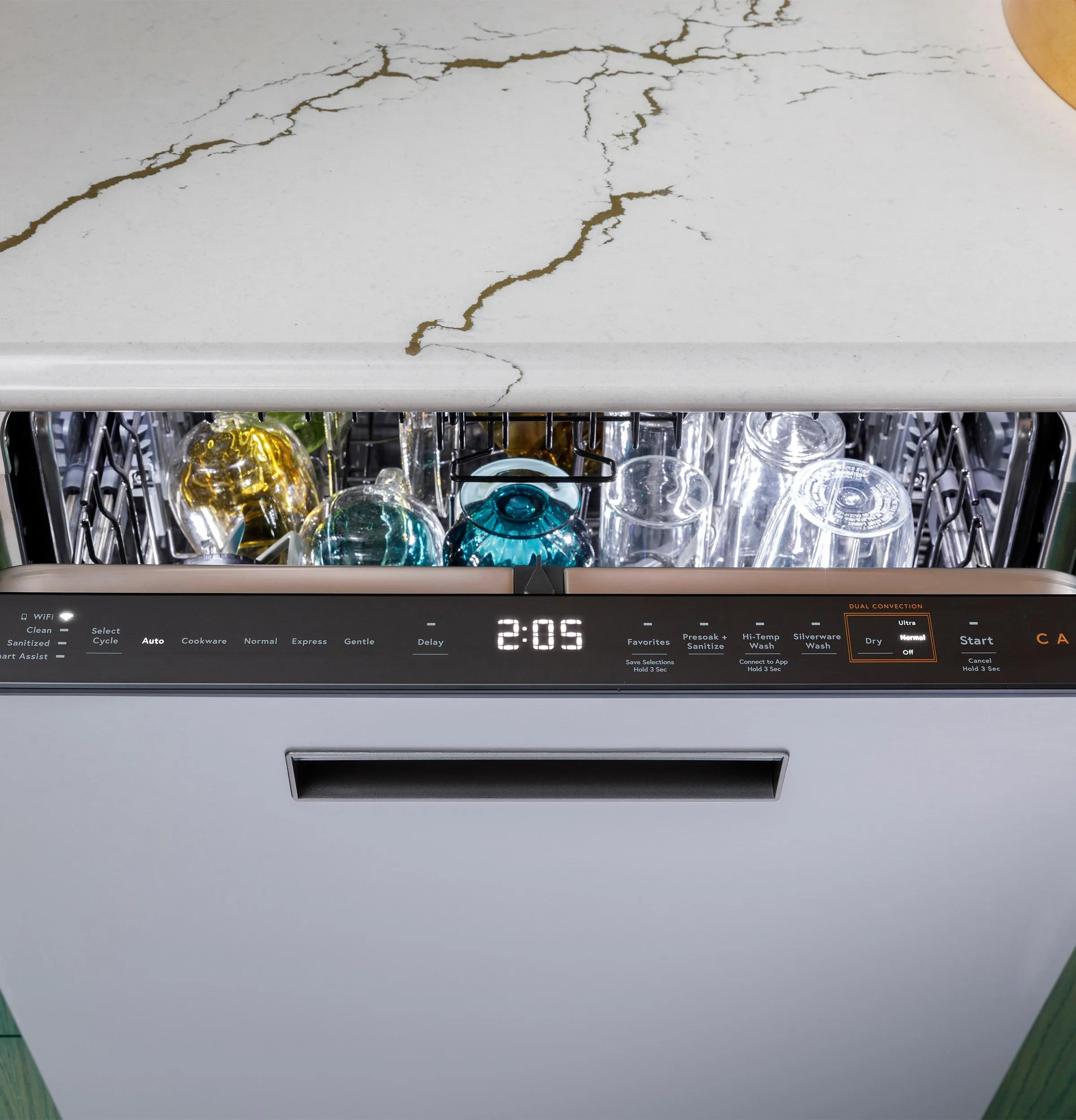 Cafe CDP888M5VS5 Caf&#8482; Customfit Energy Star Stainless Interior Smart Dishwasher With Ultra Wash Top Rack And Dual Convection Ultra Dry, Led Lights, 39 Dba In Platinum Glass