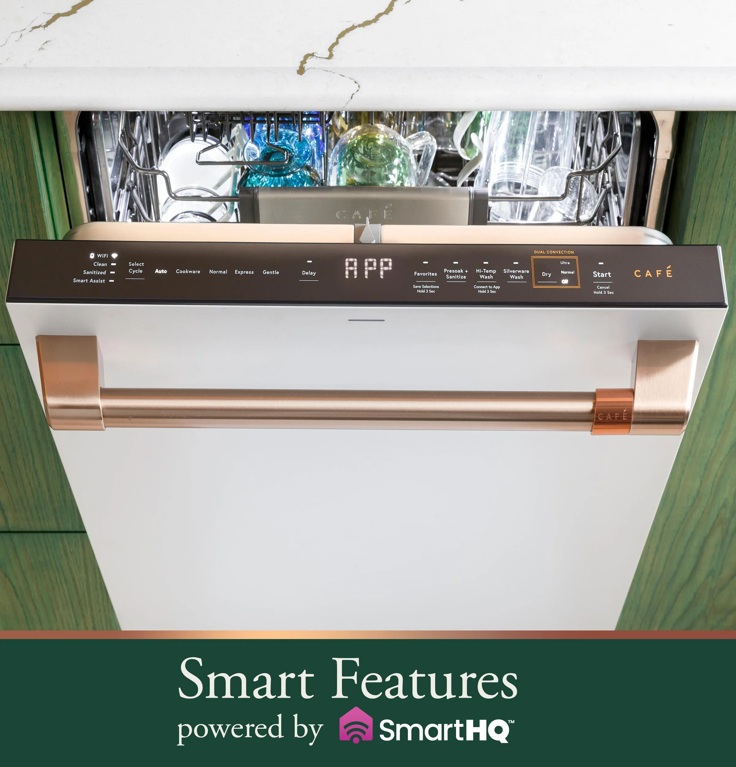 Cafe CDP888M5VS5 Caf&#8482; Customfit Energy Star Stainless Interior Smart Dishwasher With Ultra Wash Top Rack And Dual Convection Ultra Dry, Led Lights, 39 Dba In Platinum Glass