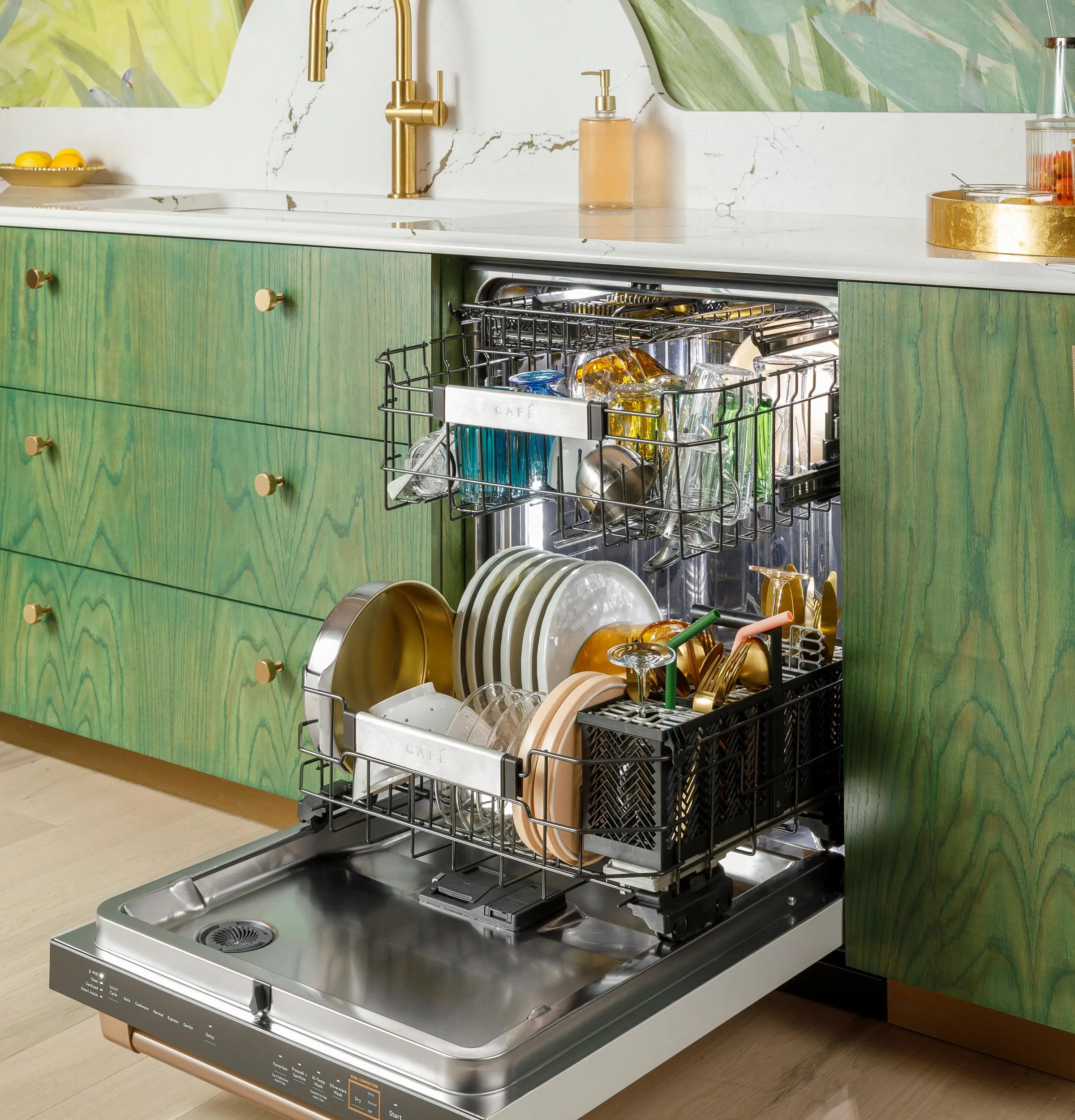 Cafe CDP888M5VS5 Caf&#8482; Customfit Energy Star Stainless Interior Smart Dishwasher With Ultra Wash Top Rack And Dual Convection Ultra Dry, Led Lights, 39 Dba In Platinum Glass