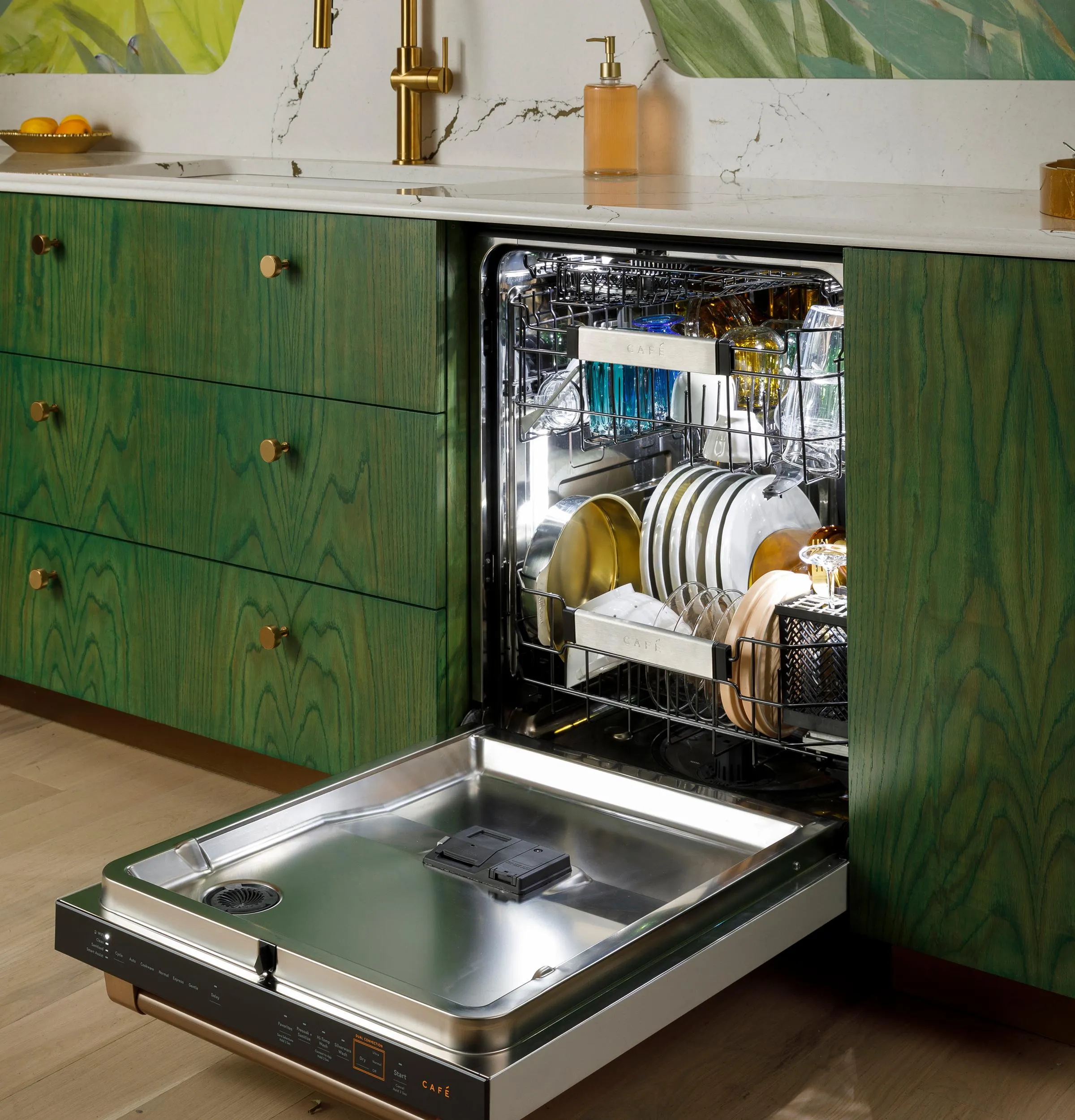 Cafe CDP888M5VS5 Caf&#8482; Customfit Energy Star Stainless Interior Smart Dishwasher With Ultra Wash Top Rack And Dual Convection Ultra Dry, Led Lights, 39 Dba In Platinum Glass