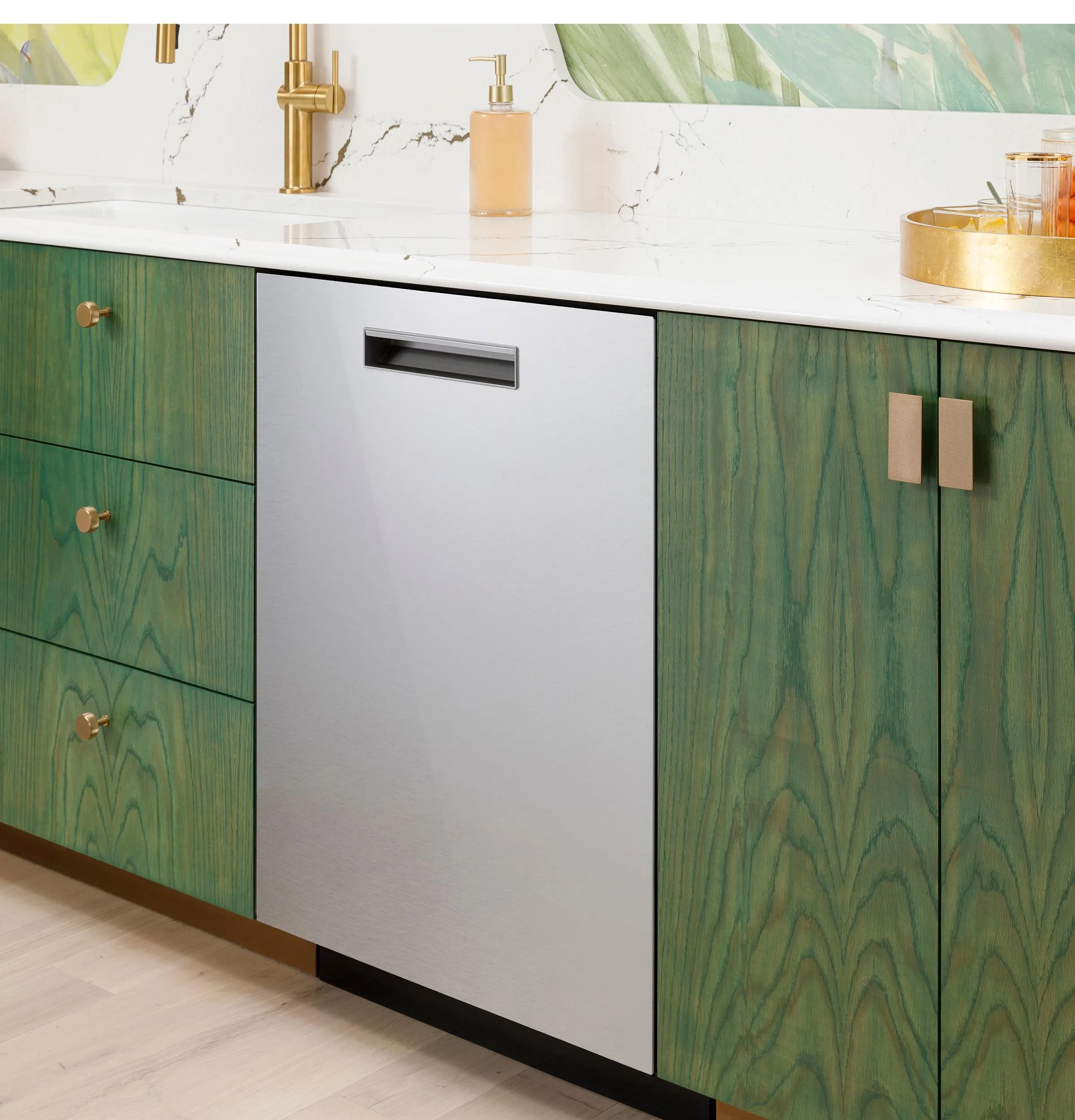 Cafe CDP888M5VS5 Caf&#8482; Customfit Energy Star Stainless Interior Smart Dishwasher With Ultra Wash Top Rack And Dual Convection Ultra Dry, Led Lights, 39 Dba In Platinum Glass