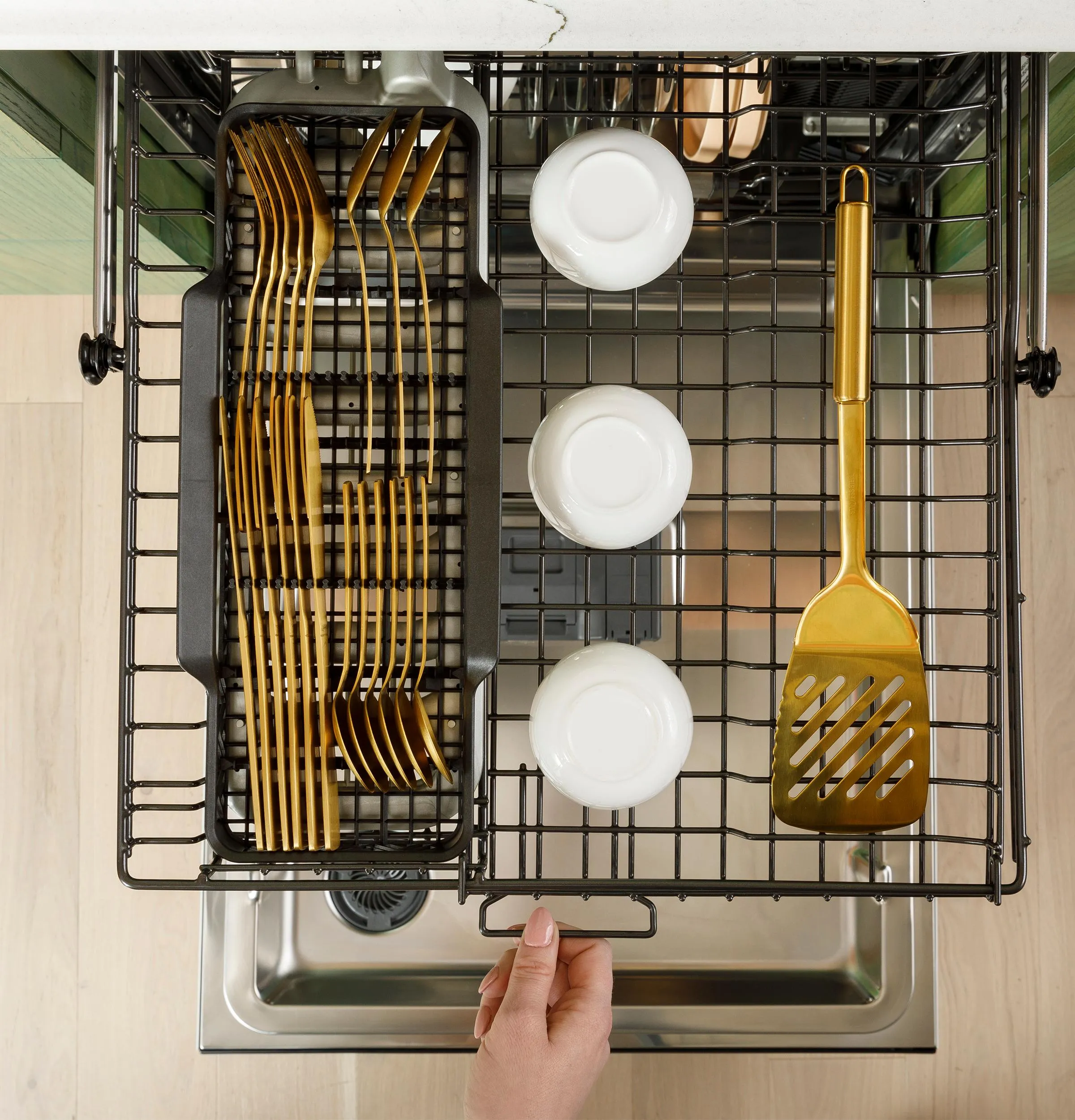 Cafe CDP888M5VS5 Caf&#8482; Customfit Energy Star Stainless Interior Smart Dishwasher With Ultra Wash Top Rack And Dual Convection Ultra Dry, Led Lights, 39 Dba In Platinum Glass