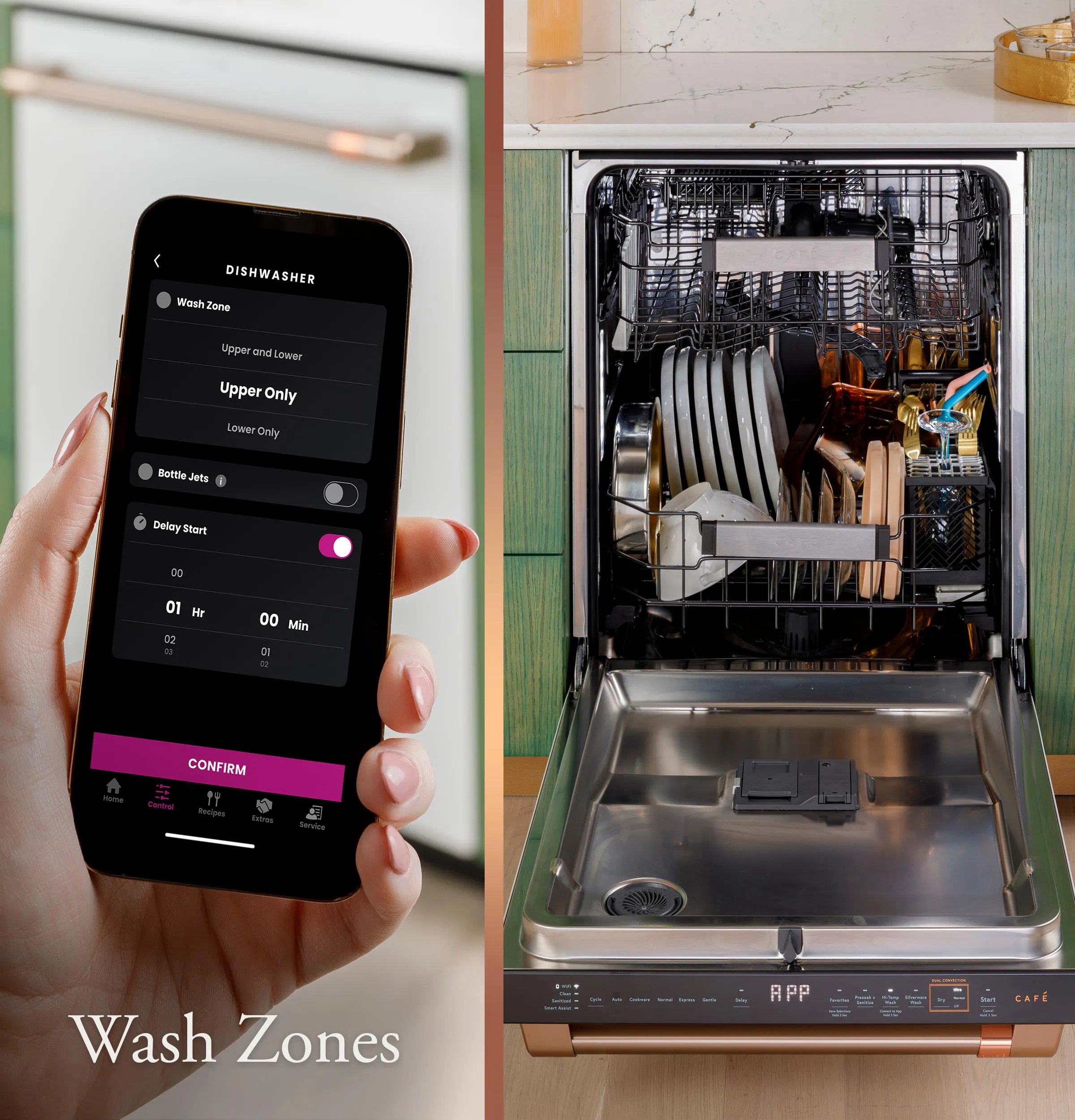 Cafe CDT858P2VS1 Caf&#8482; Customfit Energy Star Stainless Interior Smart Dishwasher With Ultra Wash Top Rack And Dual Convection Ultra Dry, 44 Dba
