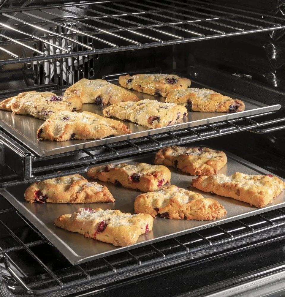 Cafe CES700M2NS5 Caf 30" Smart Slide-In, Front-Control, Radiant And Convection Range In Platinum Glass