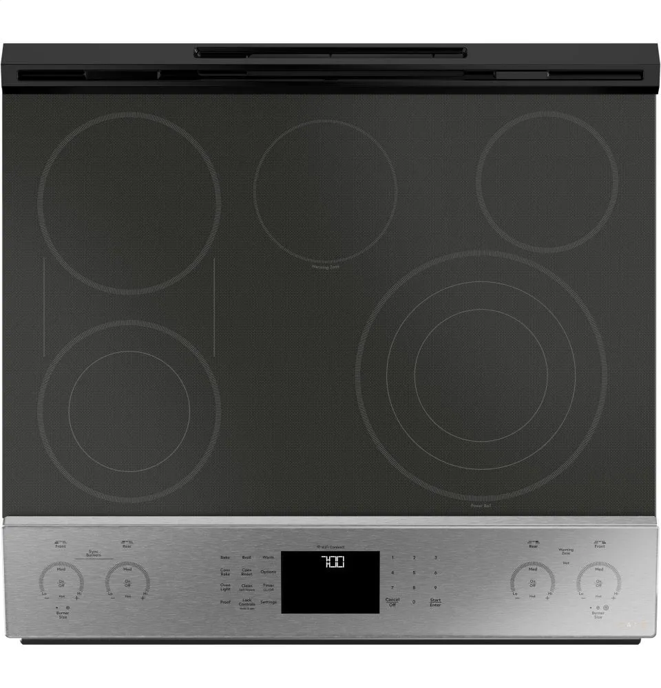 Cafe CES700M2NS5 Caf 30" Smart Slide-In, Front-Control, Radiant And Convection Range In Platinum Glass