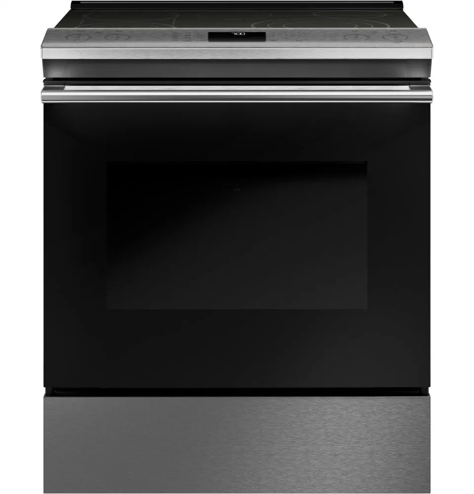 Cafe CES700M2NS5 Caf 30" Smart Slide-In, Front-Control, Radiant And Convection Range In Platinum Glass