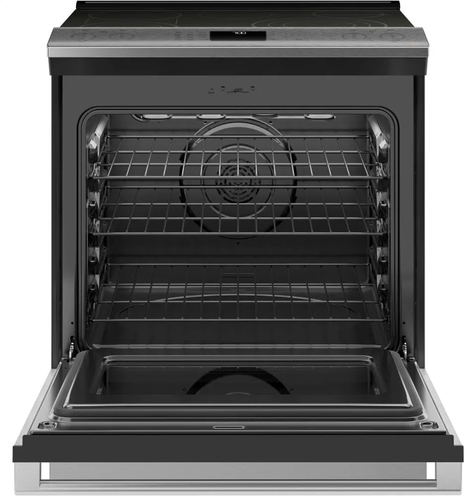 Cafe CES700M2NS5 Caf 30" Smart Slide-In, Front-Control, Radiant And Convection Range In Platinum Glass