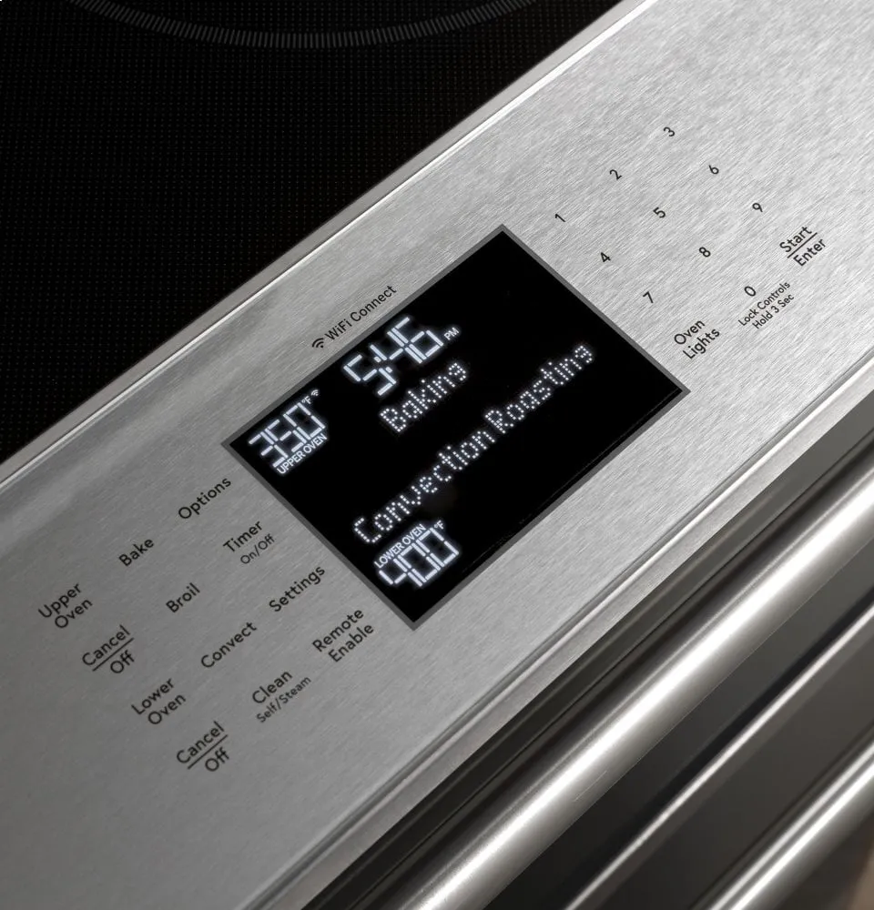 Cafe CES750M2NS5 Caf 30" Smart Slide-In, Front-Control, Radiant And Convection Double-Oven Range In Black
