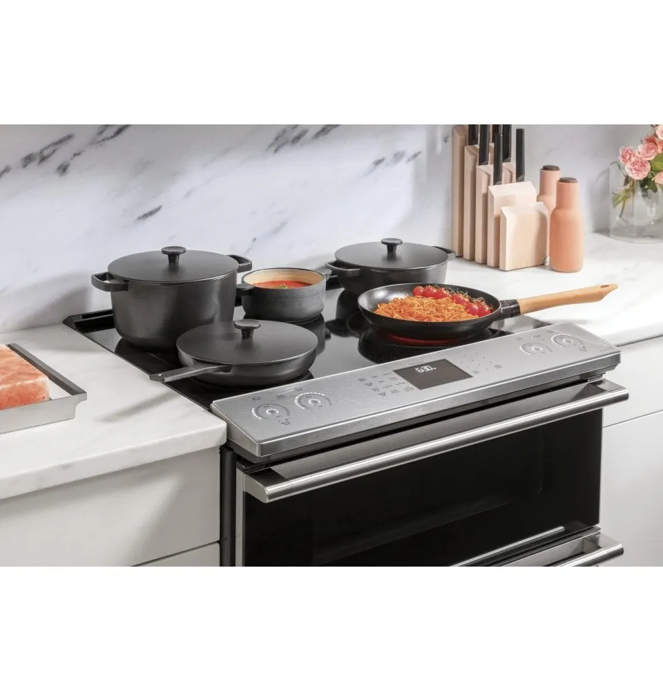 Cafe CES750M2NS5 Caf 30" Smart Slide-In, Front-Control, Radiant And Convection Double-Oven Range In Black