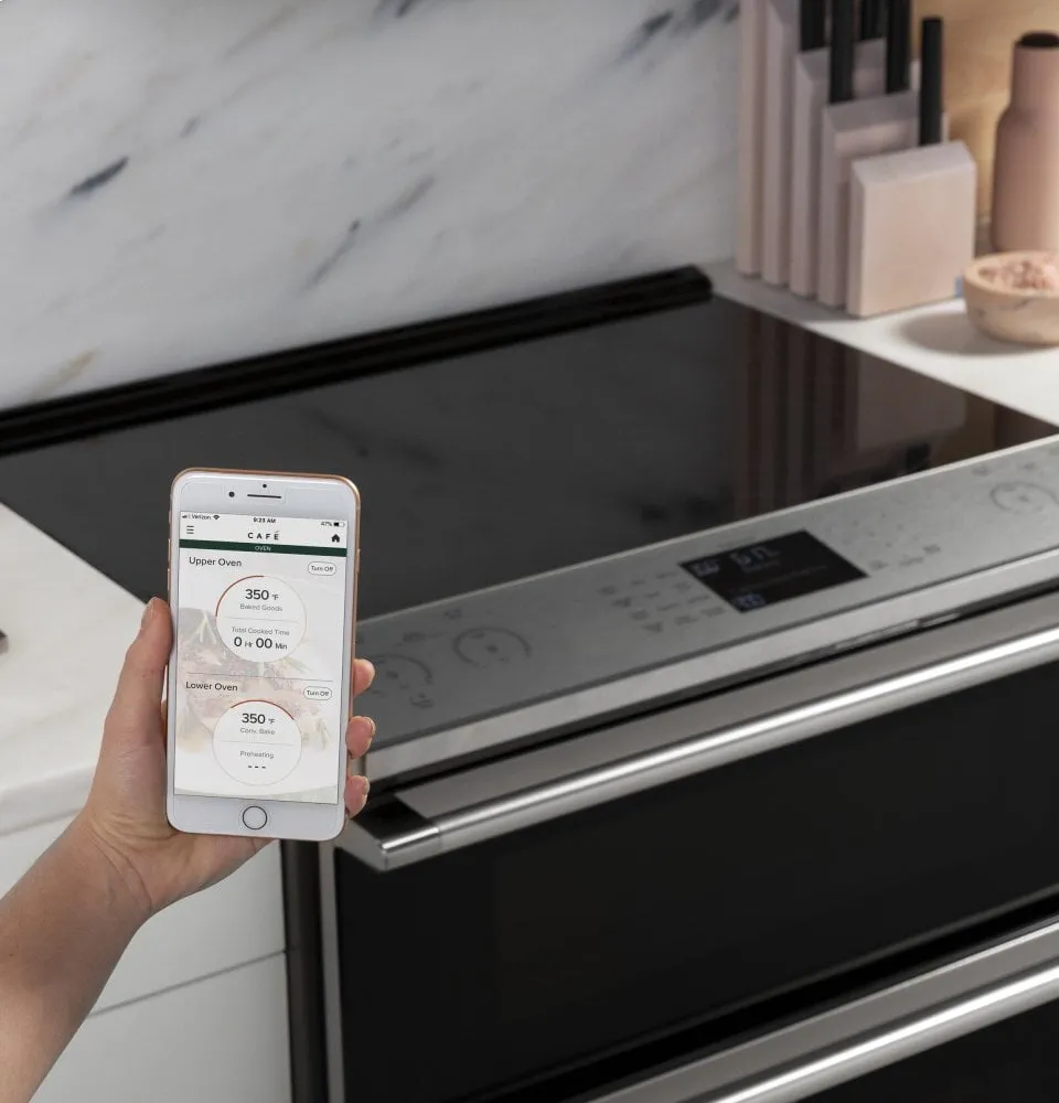 Cafe CES750M2NS5 Caf 30" Smart Slide-In, Front-Control, Radiant And Convection Double-Oven Range In Black