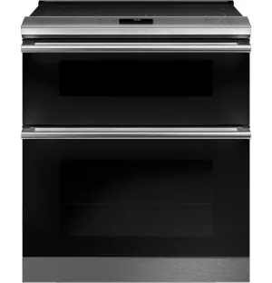 Cafe CES750M2NS5 Caf 30" Smart Slide-In, Front-Control, Radiant And Convection Double-Oven Range In Black