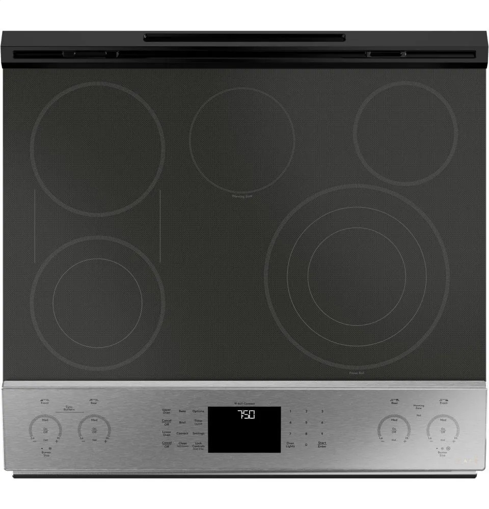 Cafe CES750M2NS5 Caf 30" Smart Slide-In, Front-Control, Radiant And Convection Double-Oven Range In Black