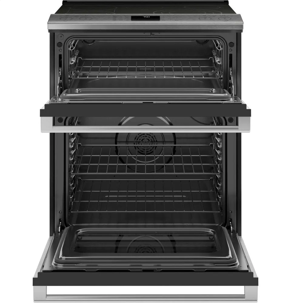 Cafe CES750M2NS5 Caf 30" Smart Slide-In, Front-Control, Radiant And Convection Double-Oven Range In Black