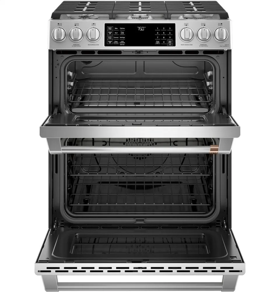 Cafe CGS750P2MS1 Caf 30" Smart Slide-In, Front-Control, Gas Double-Oven Range With Convection