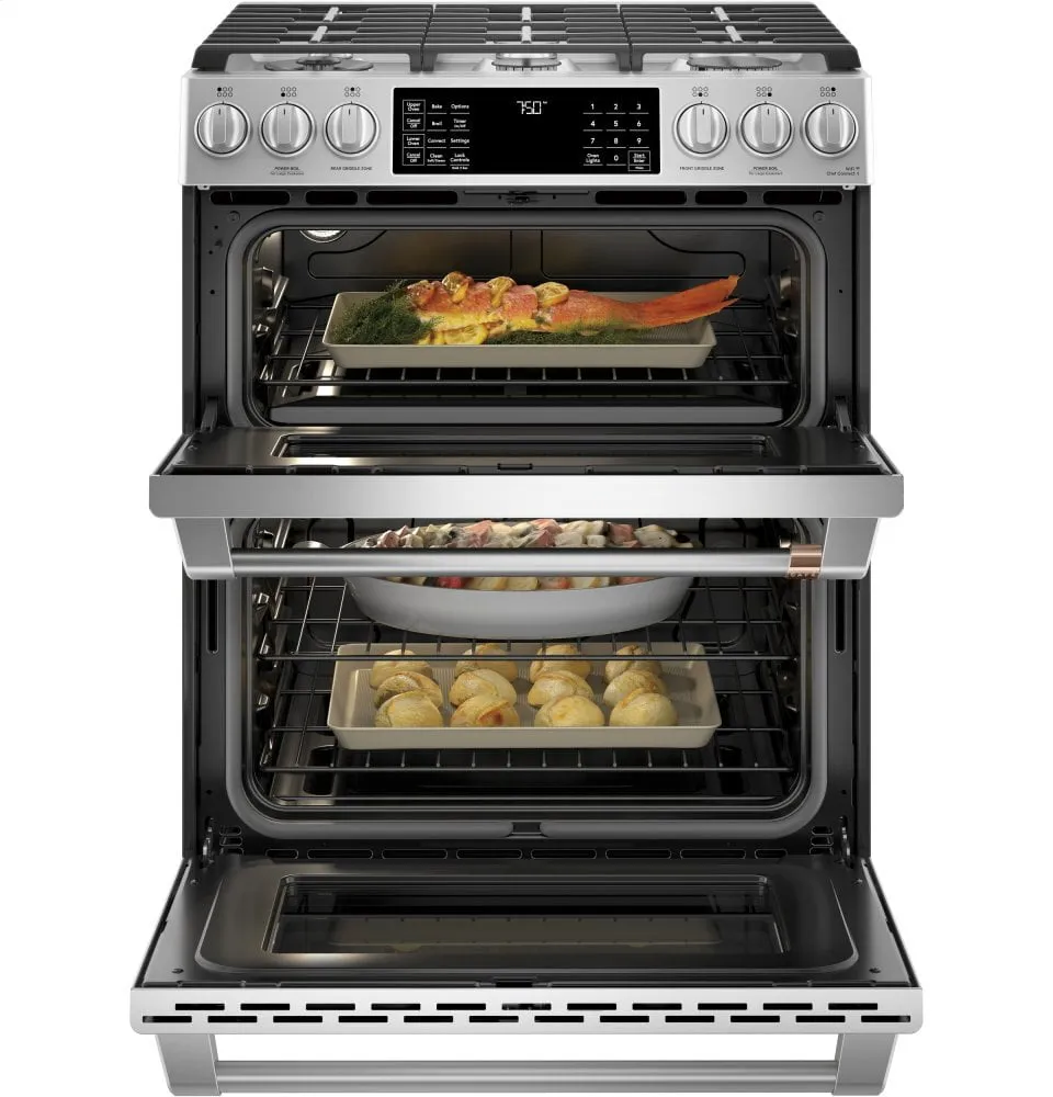 Cafe CGS750P2MS1 Caf 30" Smart Slide-In, Front-Control, Gas Double-Oven Range With Convection